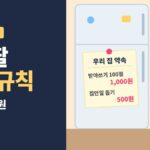 7살 보상 규칙 - 받아쓰기 100점 천 원, 집안일 돕기 500원 약속 메모와 지갑에 돈을 넣는 딸 일러스트